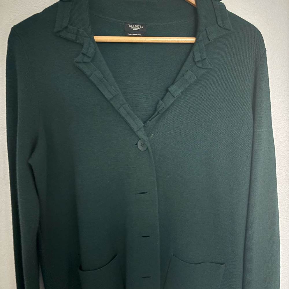 Talbots dark green sweater jacket.